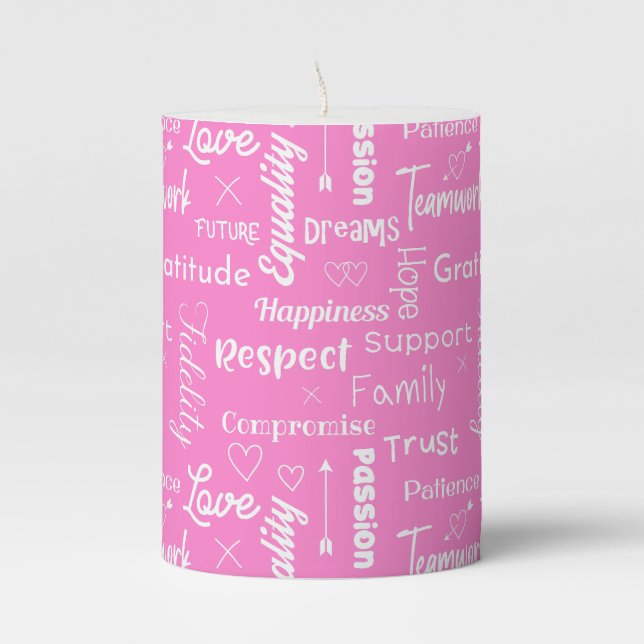Secrets To A Successful Marriage Stylish Pink Pillar Candle (Front)