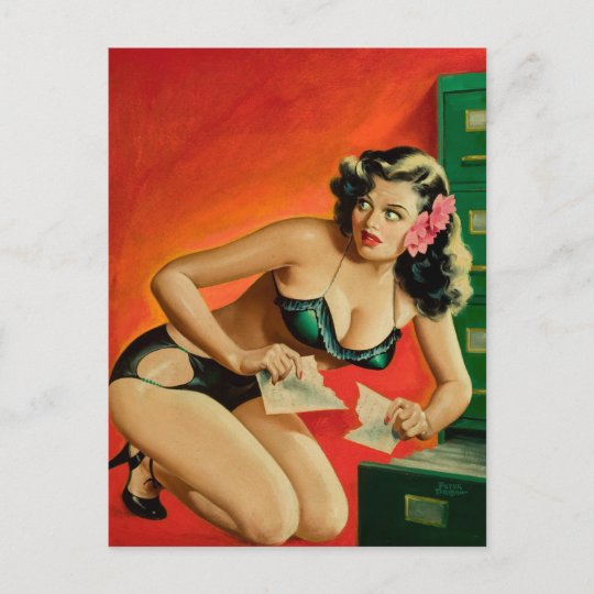 Secrets Vintage Pin Up Girl Art Postcard