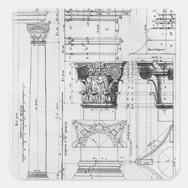 Section and elevation of a composite column square sticker (Front)