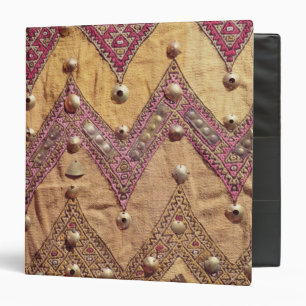 Section of embroidered fabric with gold plaques 3 ring binder