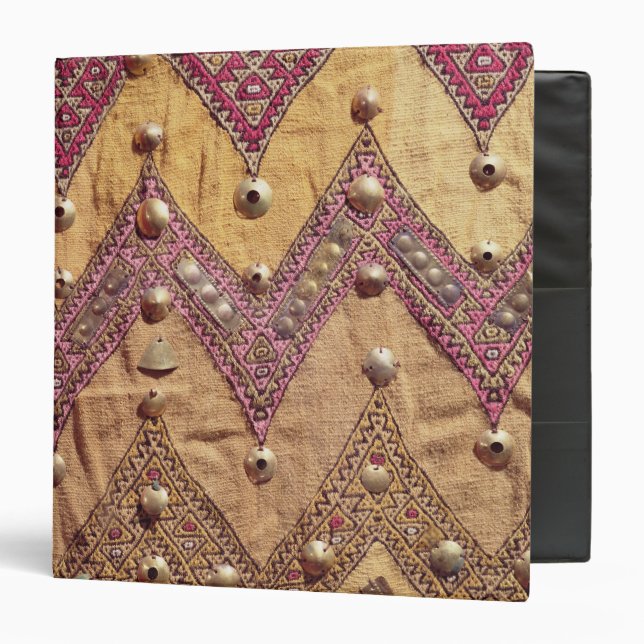 Section of embroidered fabric with gold plaques 3 ring binder (Front/Inside)