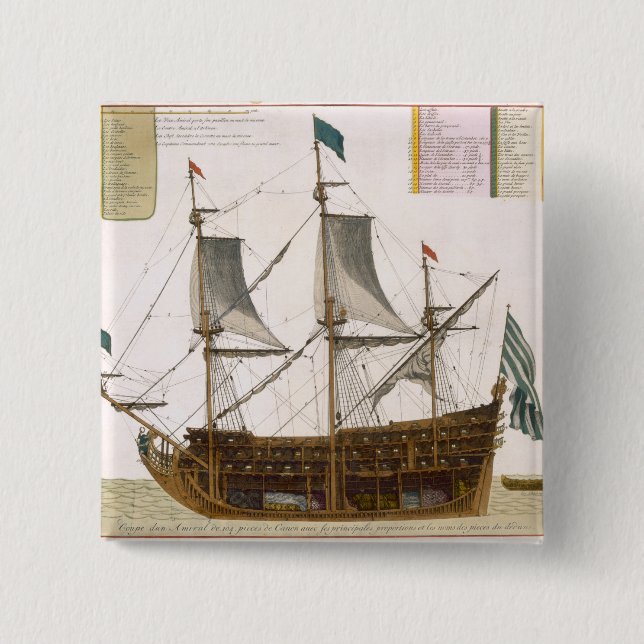 Section through a French first-rate ship of 104 ca Pinback Button (Front)