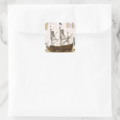 Section through a French first-rate ship of 104 ca Square Sticker | Zazzle