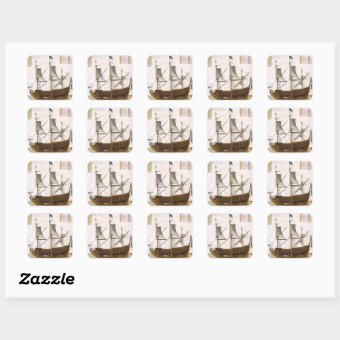 Section through a French first-rate ship of 104 ca Square Sticker | Zazzle