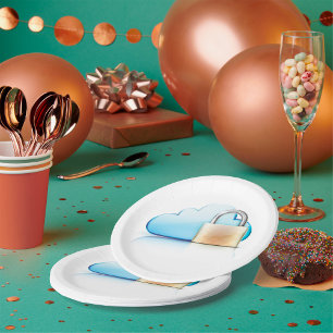 Secure Cloud Storage Icon with Padlock Paper Plates