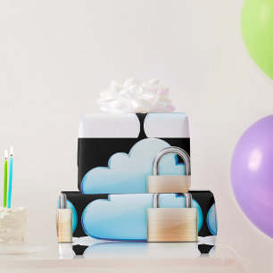 Secure Cloud Storage Icon with Padlock Wrapping Paper