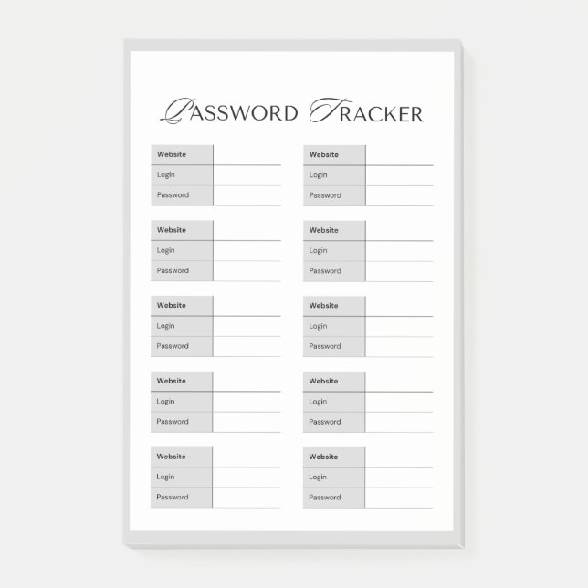 Secure Password Tracker Notes (Front)