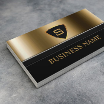 Security Bodyguard Gold Shield Monogram Modern Business Card by cardfactory at Zazzle