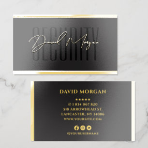 Security Calligraphy Black And Gold Foil Business Cards