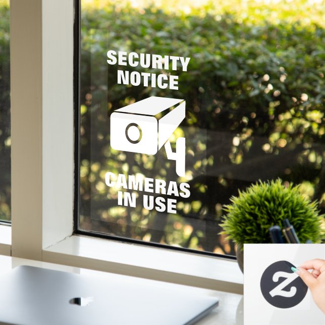 Security camera notice warning static non adhesive window cling (Office)