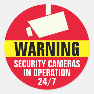 Security Camera Round Warning Sticker