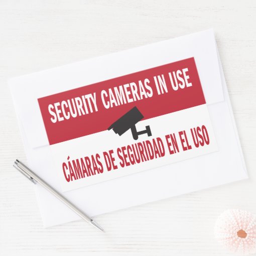 Security Cameras in Use Bilingual Spanish English Rectangular Sticker