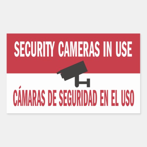 Security Cameras in Use Bilingual Spanish English Rectangular Sticker