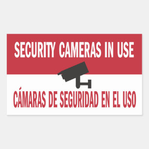Security Cameras in Use Bilingual Spanish English Rectangular Sticker