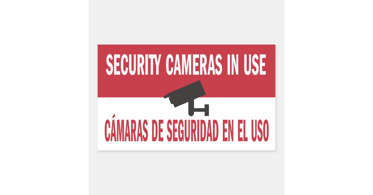 Security Cameras in Use Bilingual Spanish English Rectangular Sticker | Zazzle.com
