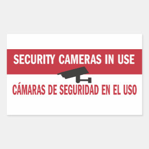 Security Cameras in Use Bilingual Spanish English Rectangular Sticker