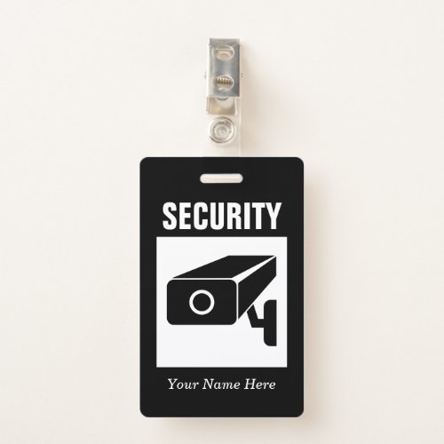 Security company name badge with CCTV camera logo