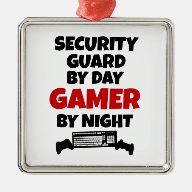 Security Guard by Day Gamer by Night Metal Ornament (Front)