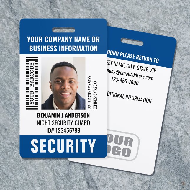 Security Guard Custom ID Photo Name Barcode Navy Badge (Creator Uploaded)