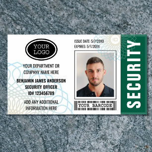 Security Guard ID Photo Name Logo Green Tag Badge