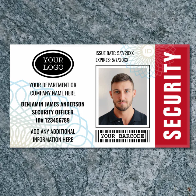 Security Guard ID Photo Name Logo Red Tag Badge | Zazzle