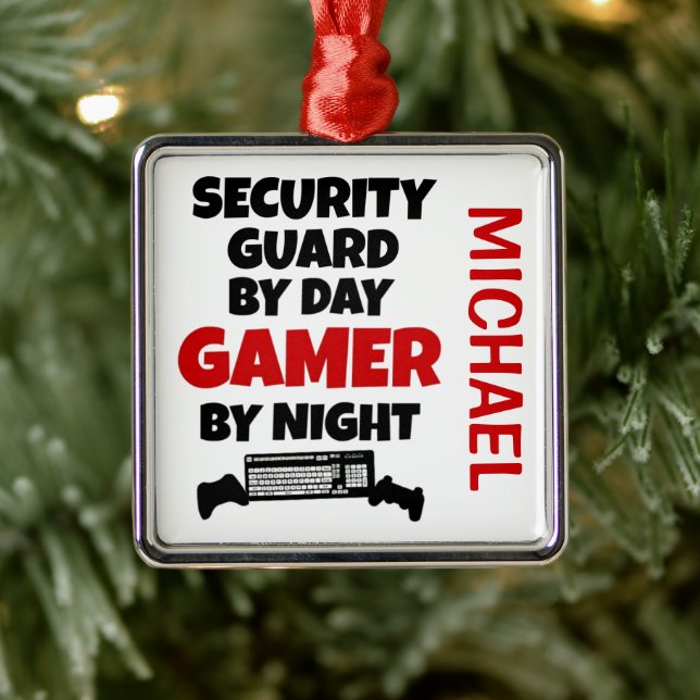 Security Guard Loves Playing Video Games Metal Ornament (Tree)