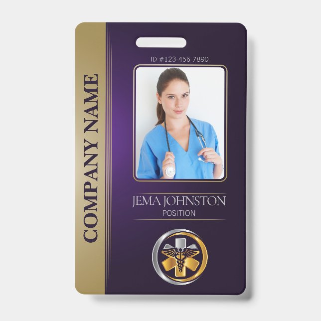 Security ID Employee Photo QR Code Purple & Silver Badge (Front)