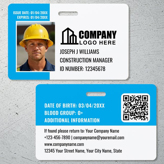 Security ID Photo Logo QR Code Blue Employee Badge (Creator Uploaded)