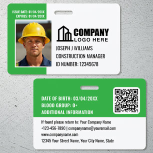 Security ID Photo Logo QR Code Green Employee Badge