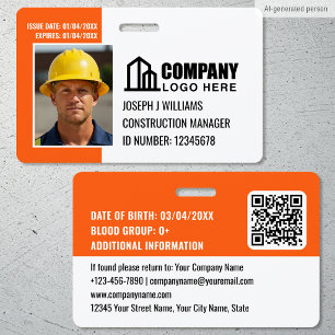 Security ID Photo Logo QR Code Orange Employee Badge