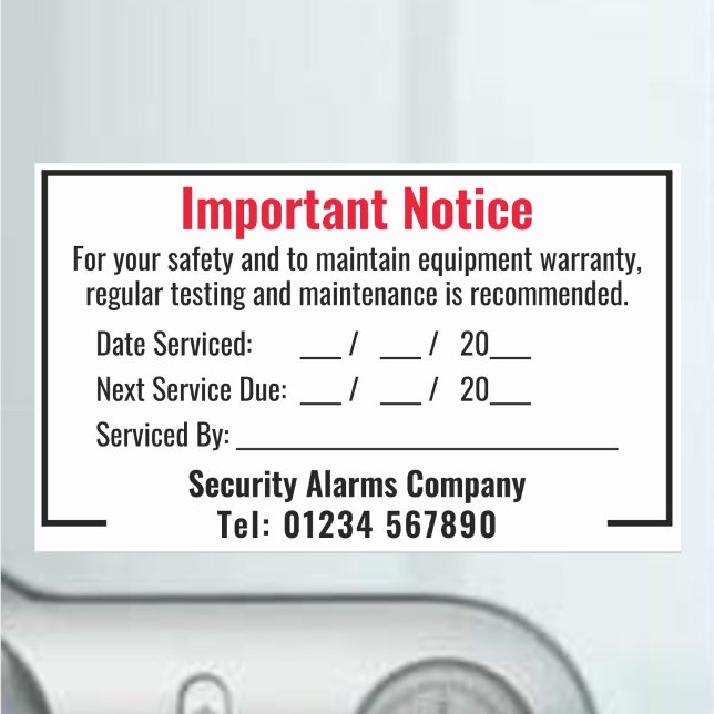Security Intruder Alarm System Annual Testing Rectangular Sticker (Creator Uploaded)