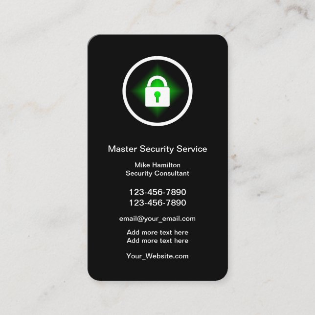 Security Locksmith Business Cards (Front)