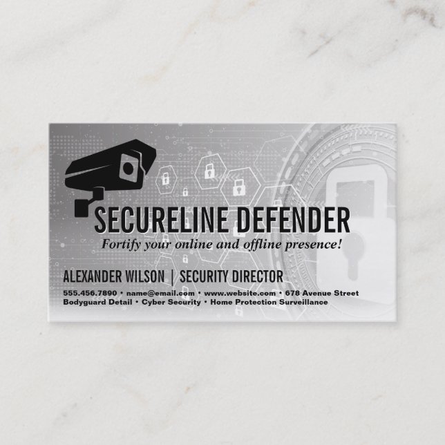 Security Logo | Cyber Tech Lock Background Business Card (Front)