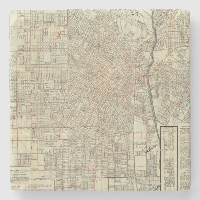 Security map and Street Railways in Los Angeles Stone Coaster (Front)