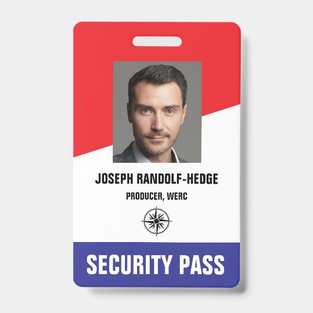 SECURITY PASS - Photo I.D. Red/Blue Badge (Front)