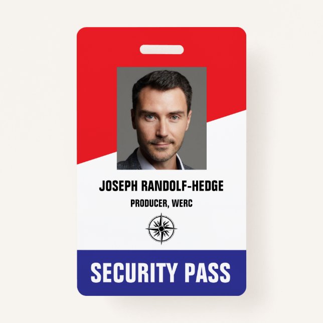 SECURITY PASS - Photo I.D. Red/Blue Badge (Front)