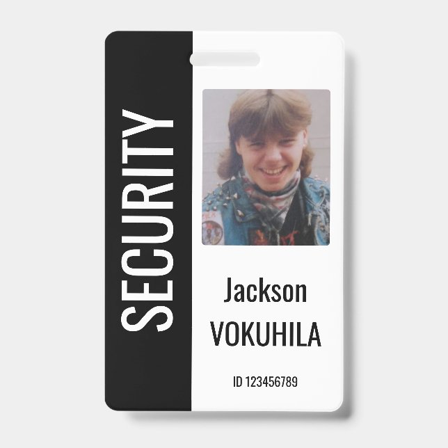 Security Photo Logo Code Template Black and White Badge (Front)