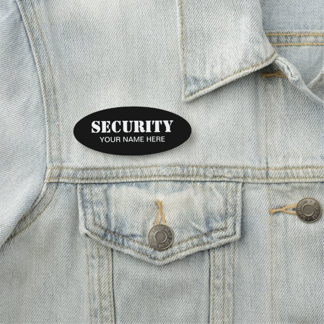 Security pin back name tag for guard (In Situ)