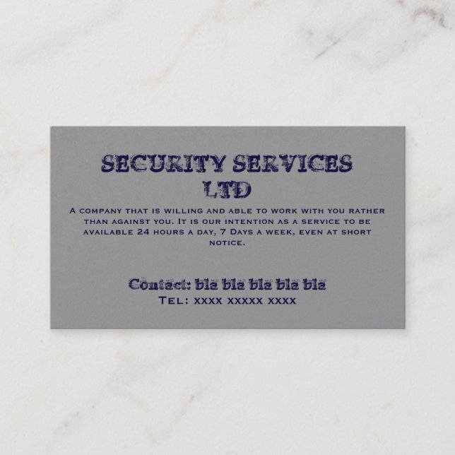 SECURITY SERVICES LTD , Contact: bla bla bla bl... Business Card (Front)
