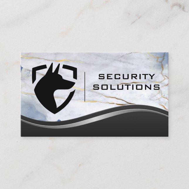 Security Shield Dog Logo | Metal Marble Business Card (Front)
