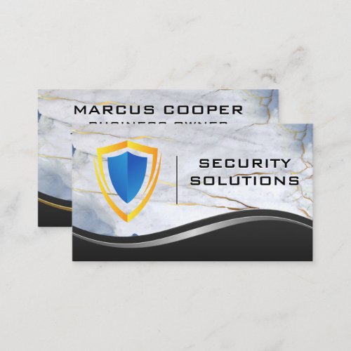 Security Shield Logo  Metal Marble Business Card