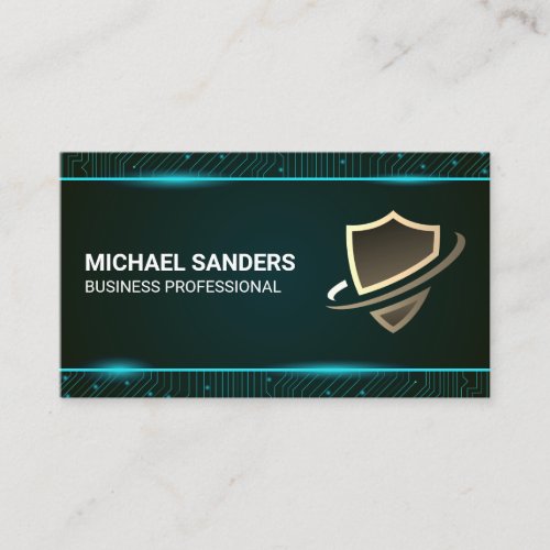 Security Shield  Tech Circuits Background Business Card