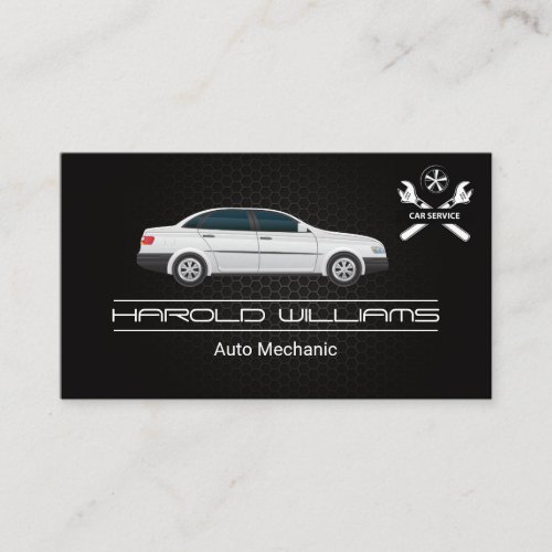 Sedan Car  Mechanic Wrenches Logo  Service Business Card