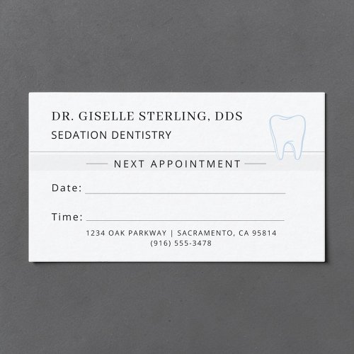 Sedation Dentistry Dentist Tooth Appointment Card