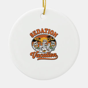 Sedation Vacation Retro Dental Humor Shirt Design_ Ceramic Ornament