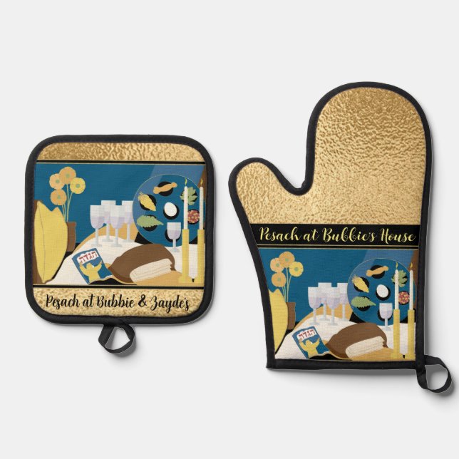 Seder Time Oven Mitt & Pot Holder Set (Front)