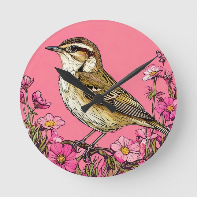 Sedge warbler bird round clock (Front)
