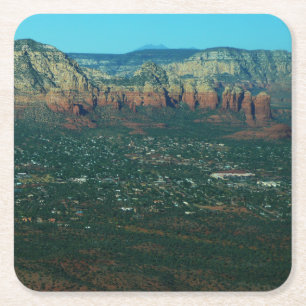 Sedona and Coffee Pot Rock from Above Square Paper Coaster