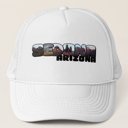 Sedona Arizona Big Letter _ Mountain Viewâs Trucker Hat