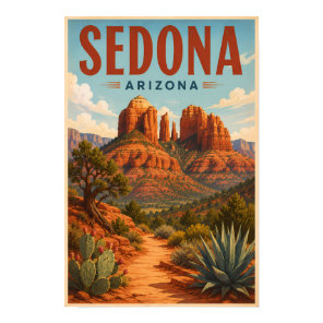 Sedona Arizona Cathedral Rock Illustration Travel  Poster